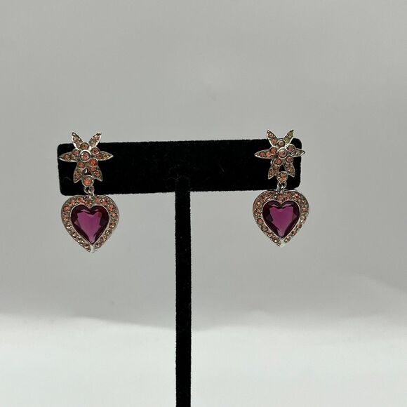 Vintage Dazzling Silver tone Kramer and Pink screw back Heart Earrings - Picture 6 of 11